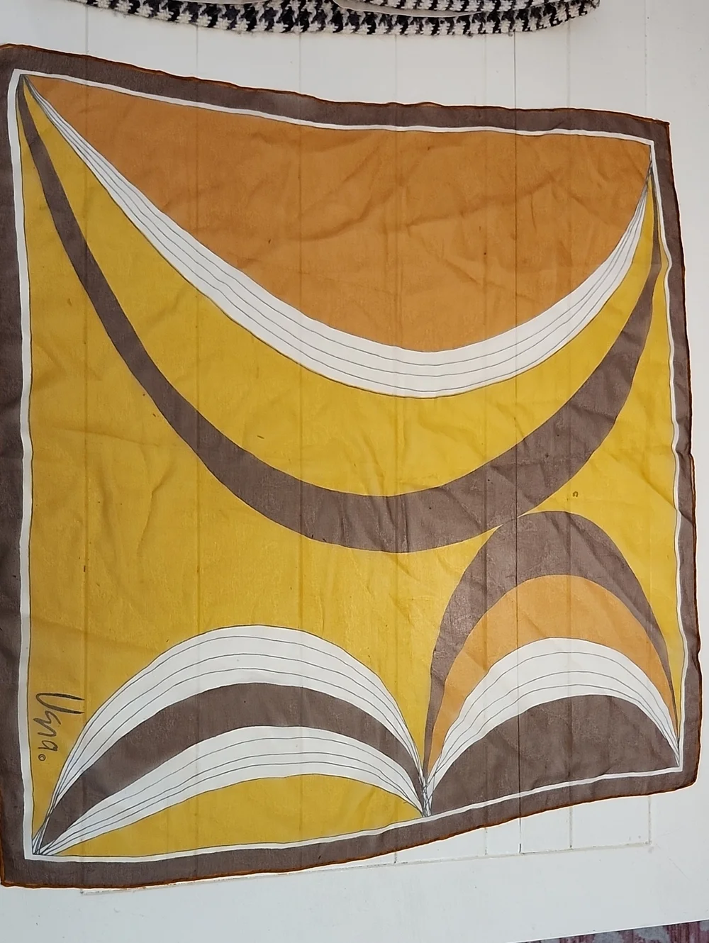 Vintage Vera Neumann Sheer Silk Chiffon Scarf Square Gold Brown Orange White
